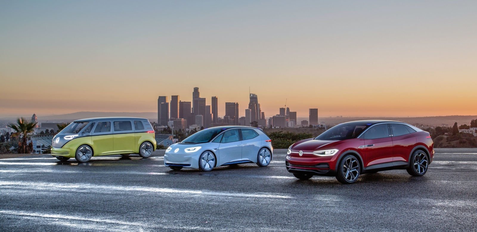 Van links naar rechts: Volkswagen I.D. Buzz, Volkswagen I.D. en Volkswagen I.D. Crozz