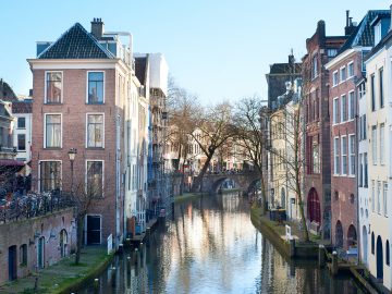 Canals in old town of Utrecht in the day. Netherlands ...