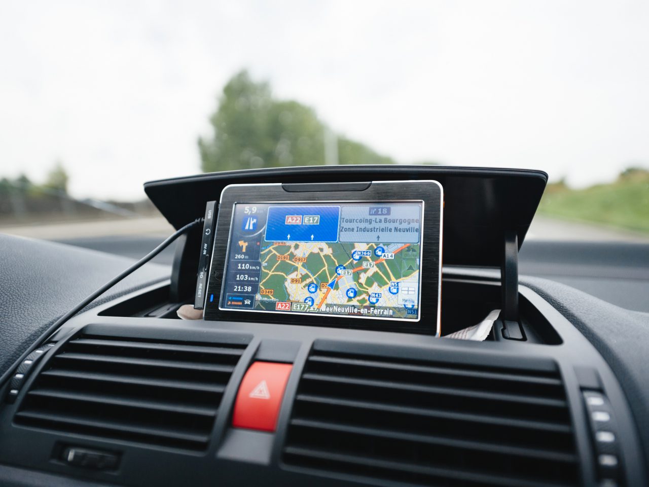 Paris, France - Jul 14, 2011: Car interior with GPS Global Positioning System de ...