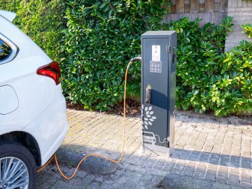 Waddinxveen, Netherlands - November 2020: Charging point for electric cars in a  ...